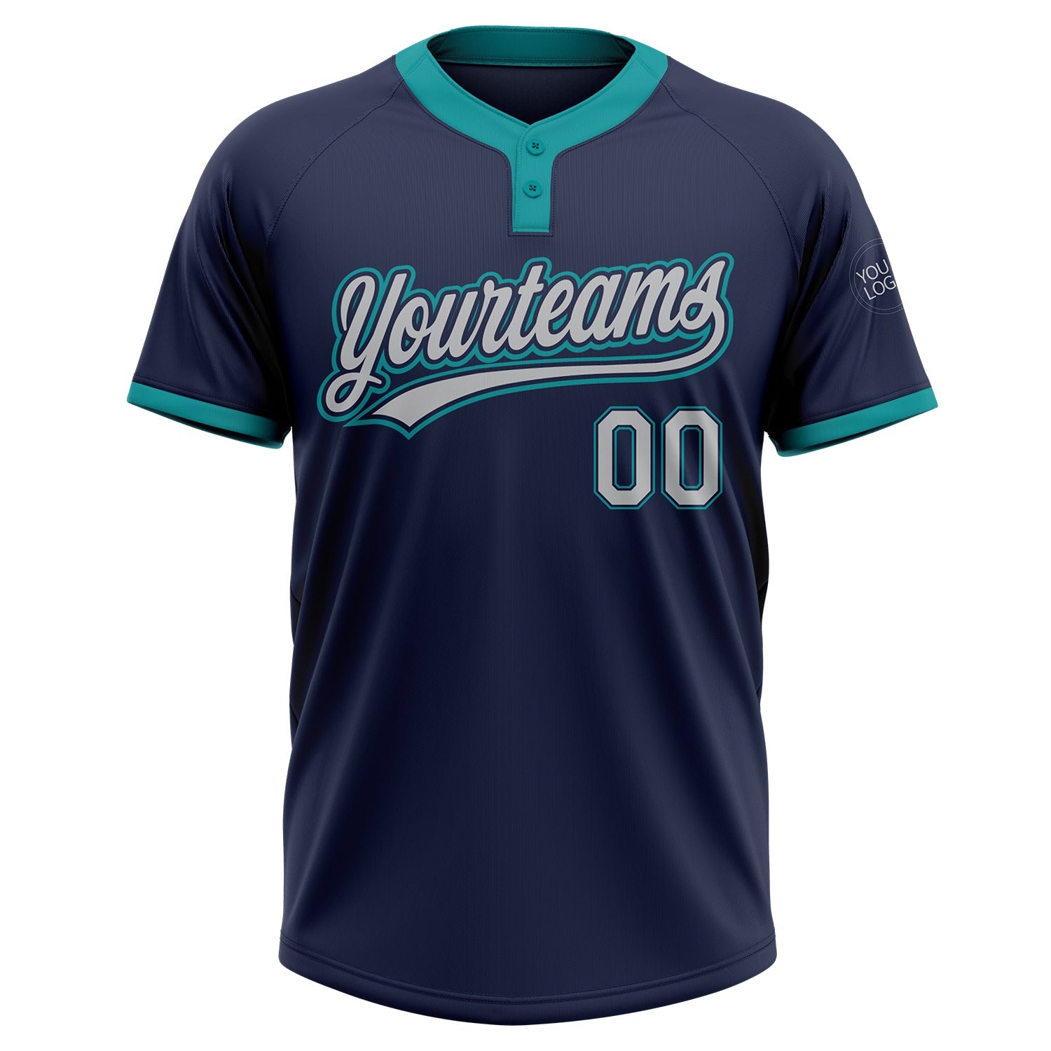 Custom Navy Gray-Teal Two-Button Unisex Softball Jersey view 2
