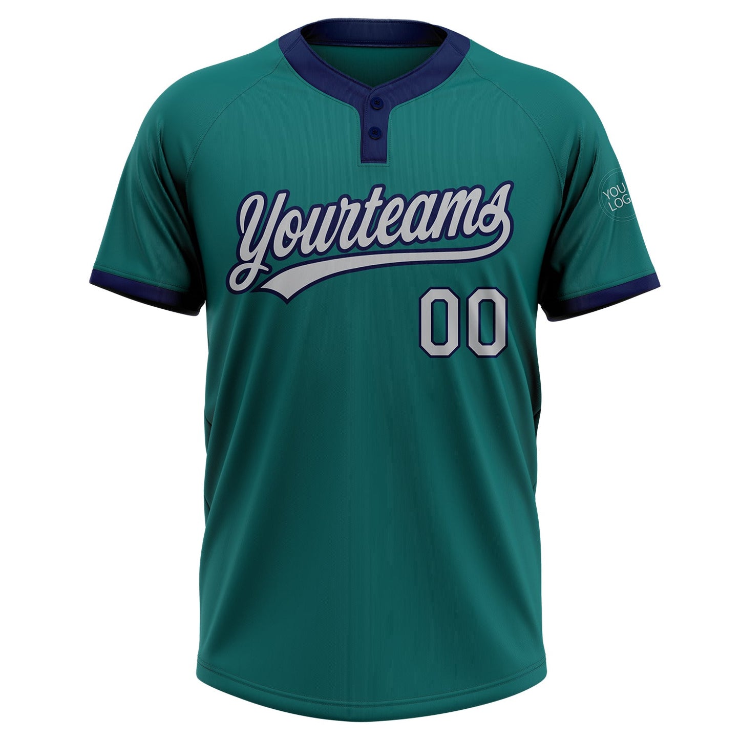 Custom Teal Gray-Navy Two-Button Unisex Softball Jersey view 2