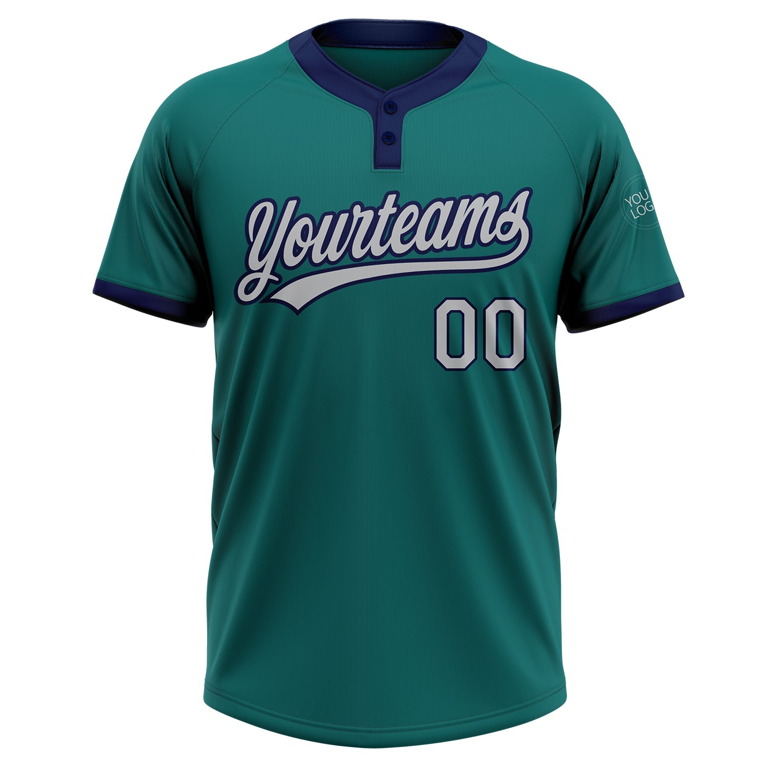 Custom Teal Gray-Navy Two-Button Unisex Softball Jersey view 2