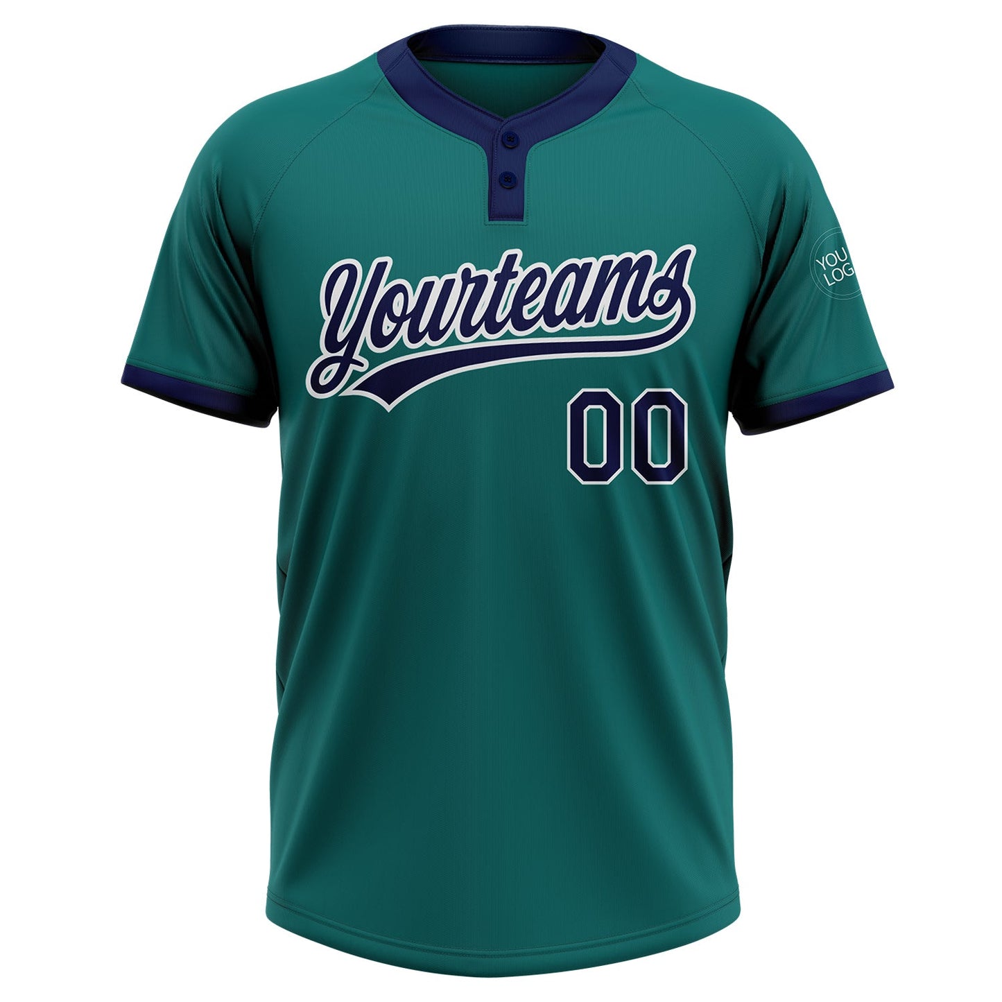 Custom Teal Navy-White Two-Button Unisex Softball Jersey view 2