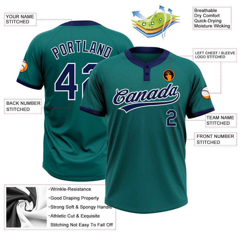 Custom Teal Navy-White Two-Button Unisex Softball Jersey view 3