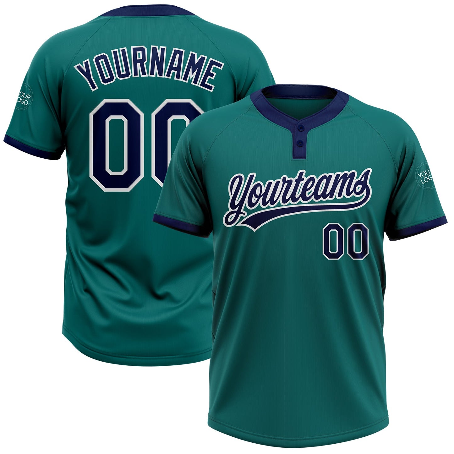 Custom Teal Navy-White Two-Button Unisex Softball Jersey - Main View