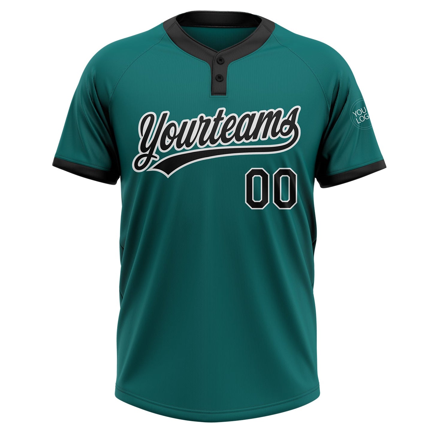 Custom Teal Black-White Two-Button Unisex Softball Jersey view 2