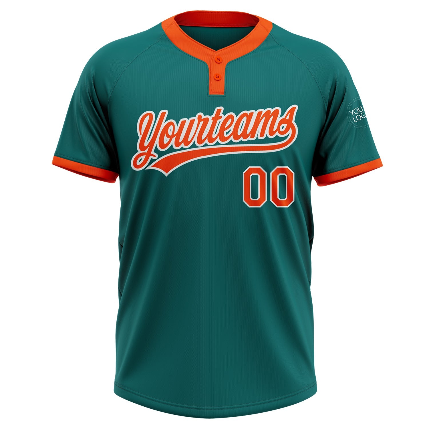 Custom Teal Orange-White Two-Button Unisex Softball Jersey view 2
