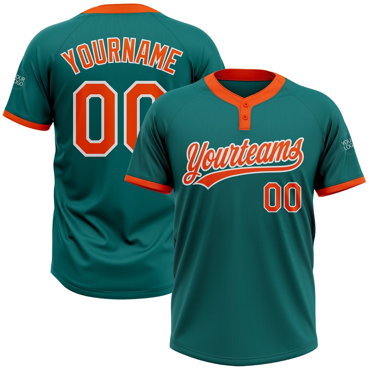 Custom Teal Orange-White Two-Button Unisex Softball Jersey - Main View