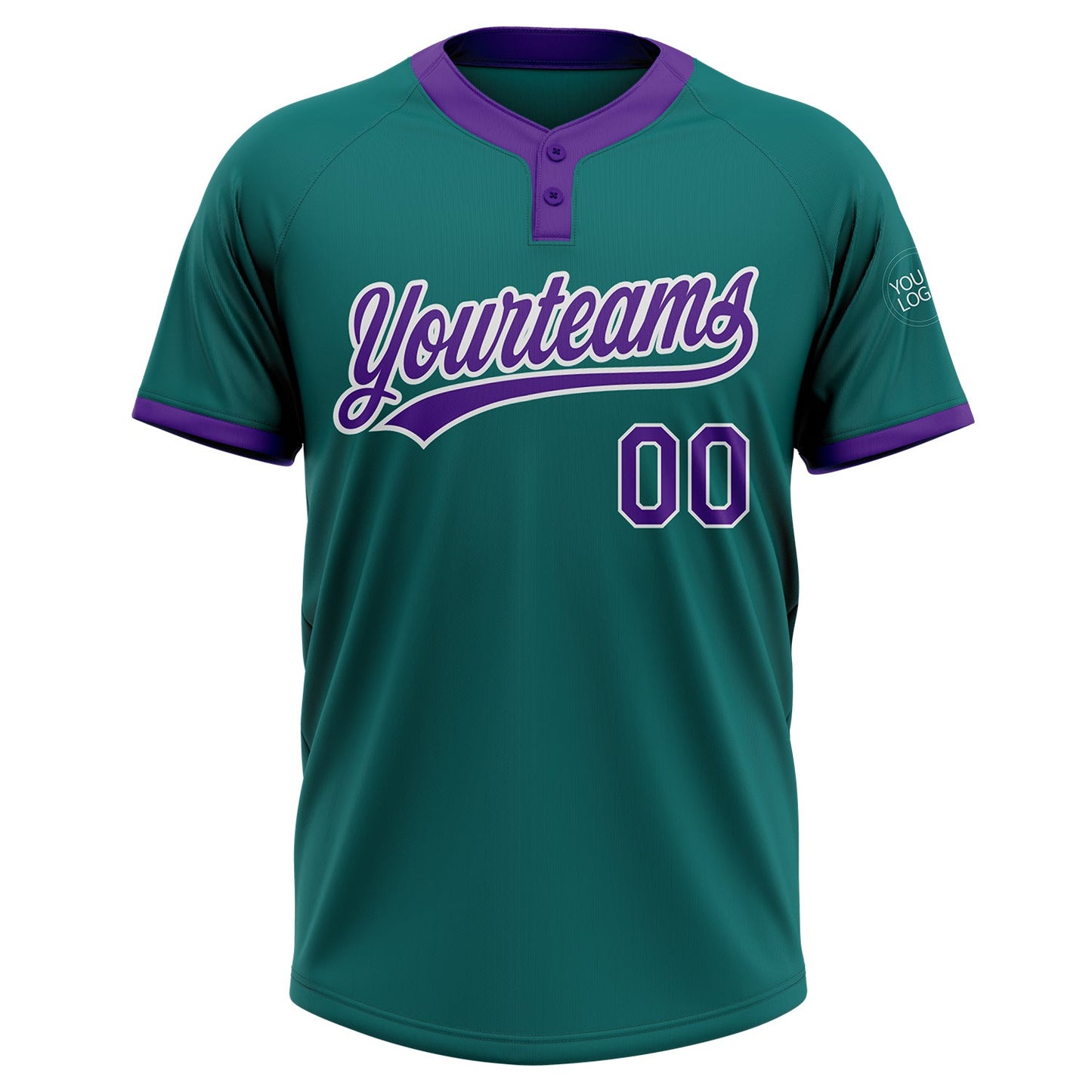 Custom Teal Purple-White Two-Button Unisex Softball Jersey view 2
