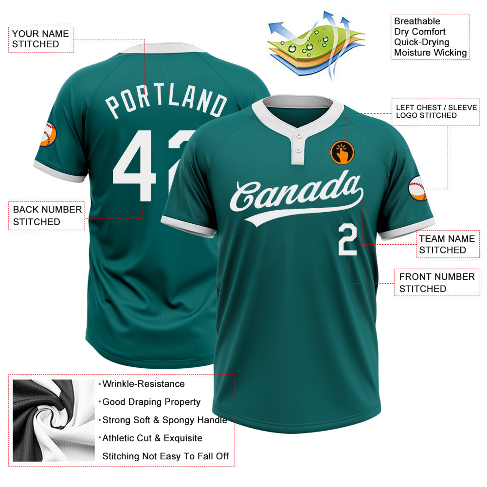 Custom Teal White Two-Button Unisex Softball Jersey view 3