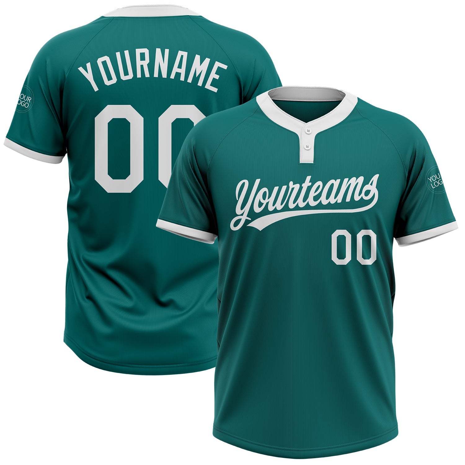Custom Teal White Two-Button Unisex Softball Jersey - Main View