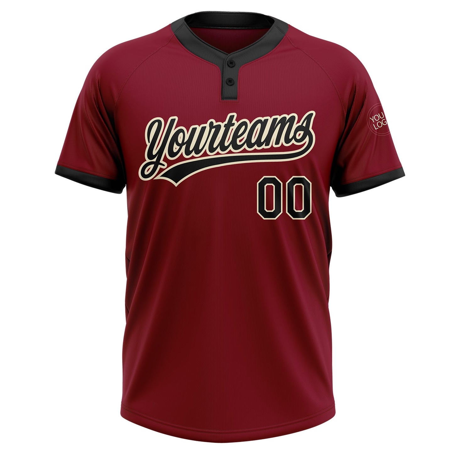 Custom Crimson Black-Cream Two-Button Unisex Softball Jersey view 2