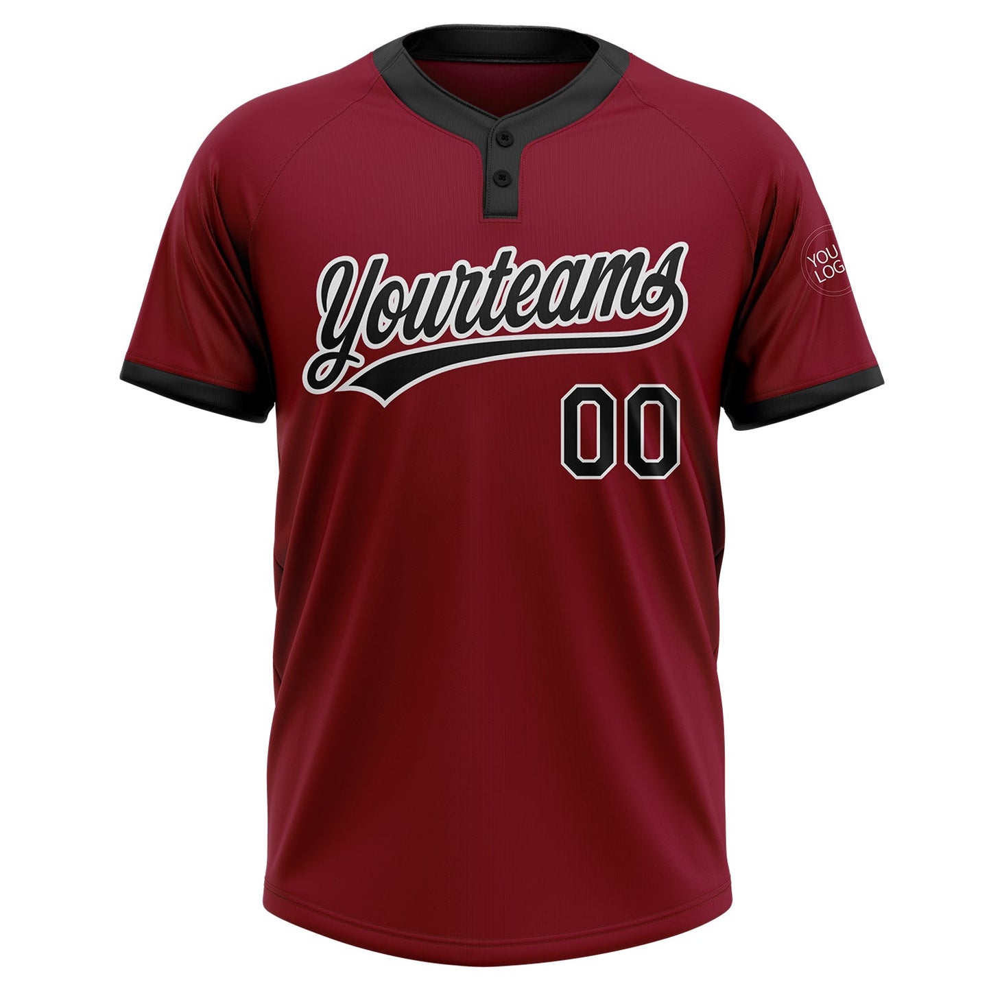 Custom Crimson Black-White Two-Button Unisex Softball Jersey view 2