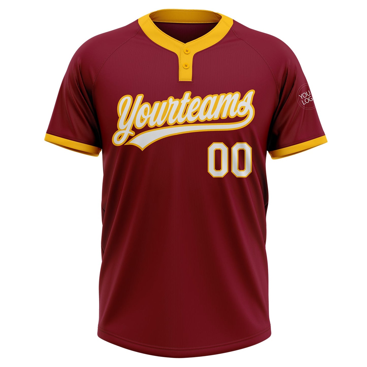 Custom Crimson White-Gold Two-Button Unisex Softball Jersey view 2