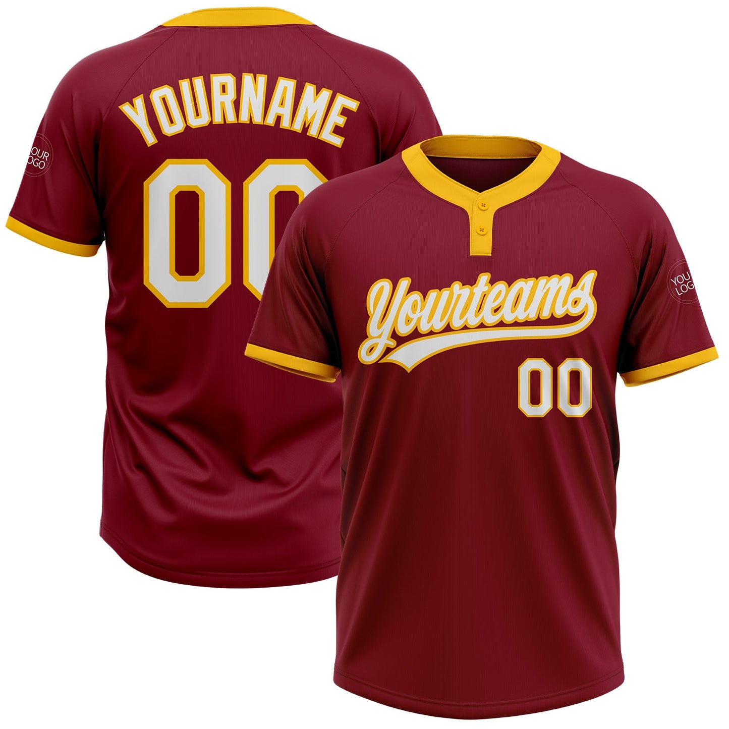 Custom Crimson White-Gold Two-Button Unisex Softball Jersey - Main View