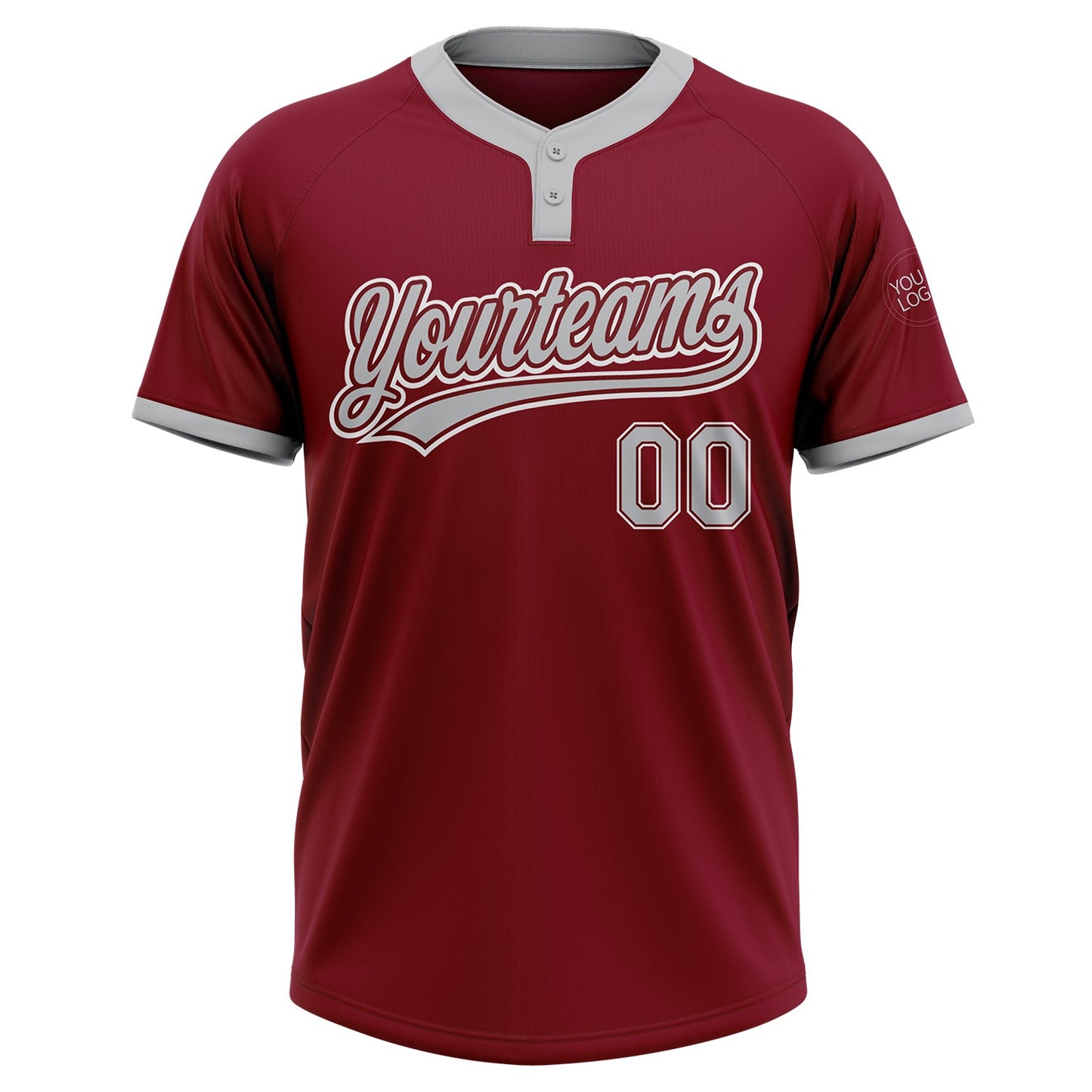 Custom Crimson Gray-White Two-Button Unisex Softball Jersey view 2