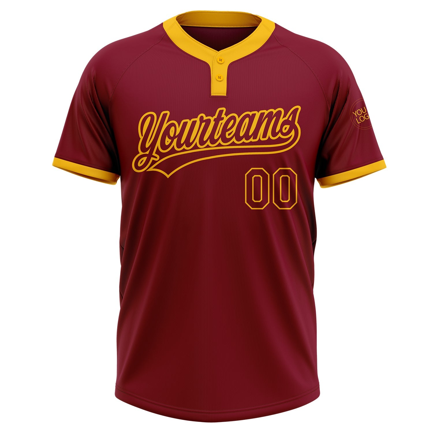 Custom Crimson Crimson-Gold Two-Button Unisex Softball Jersey view 2