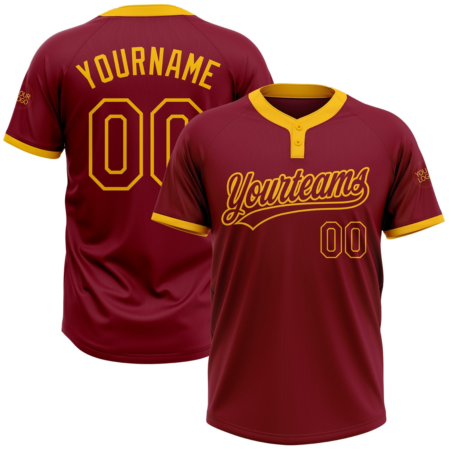 Custom Crimson Crimson-Gold Two-Button Unisex Softball Jersey - Main View