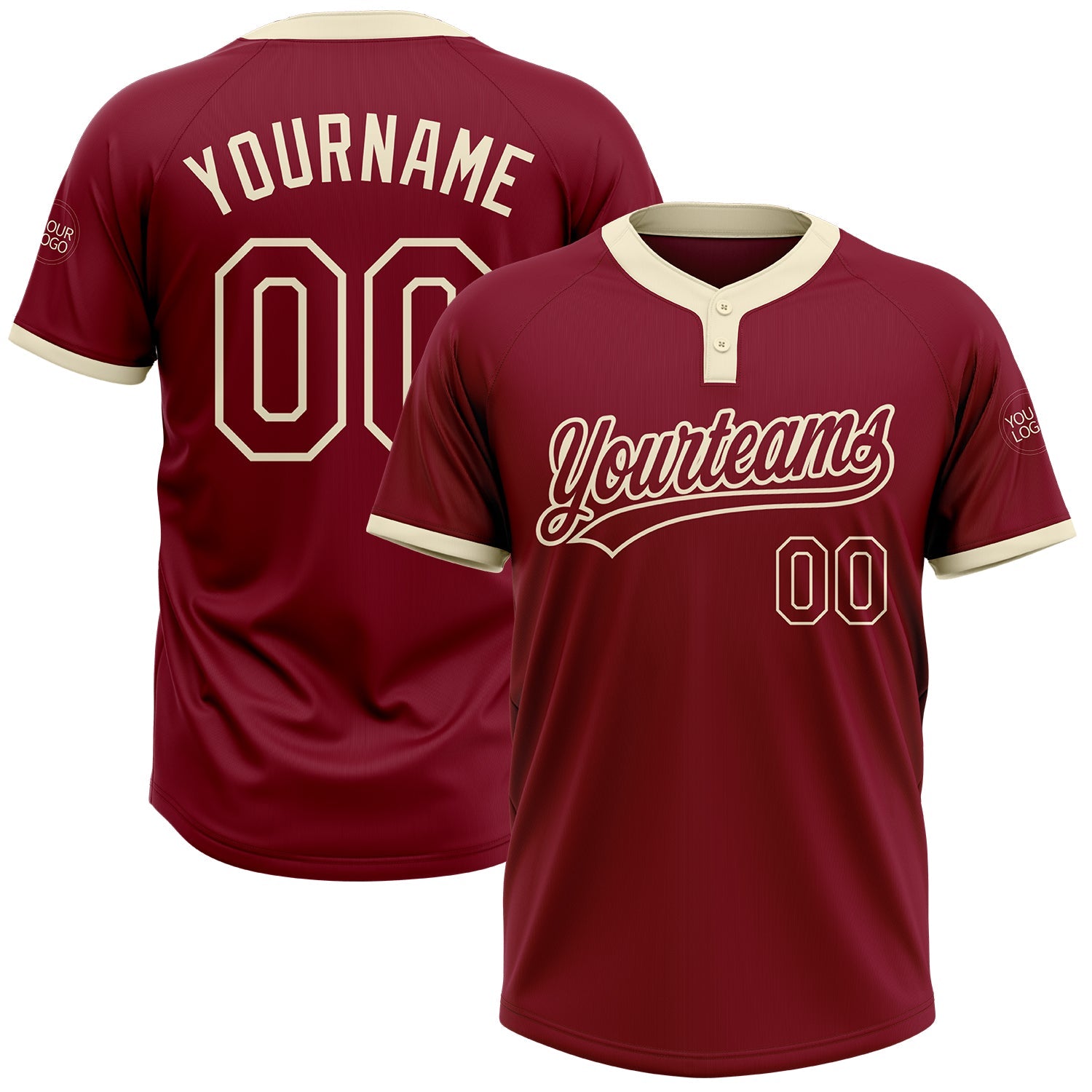Custom Crimson Crimson-Cream Two-Button Unisex Softball Jersey - Main View