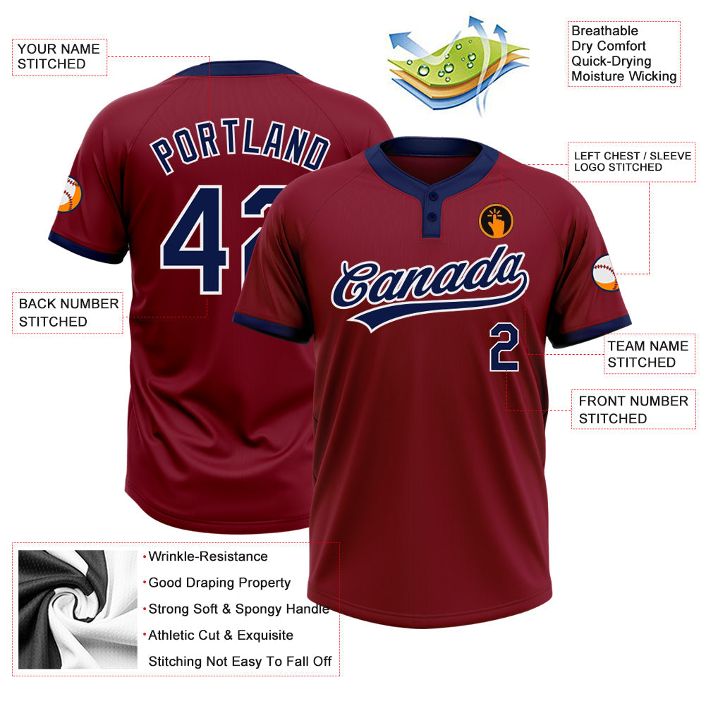 Custom Crimson Navy-White Two-Button Unisex Softball Jersey view 3