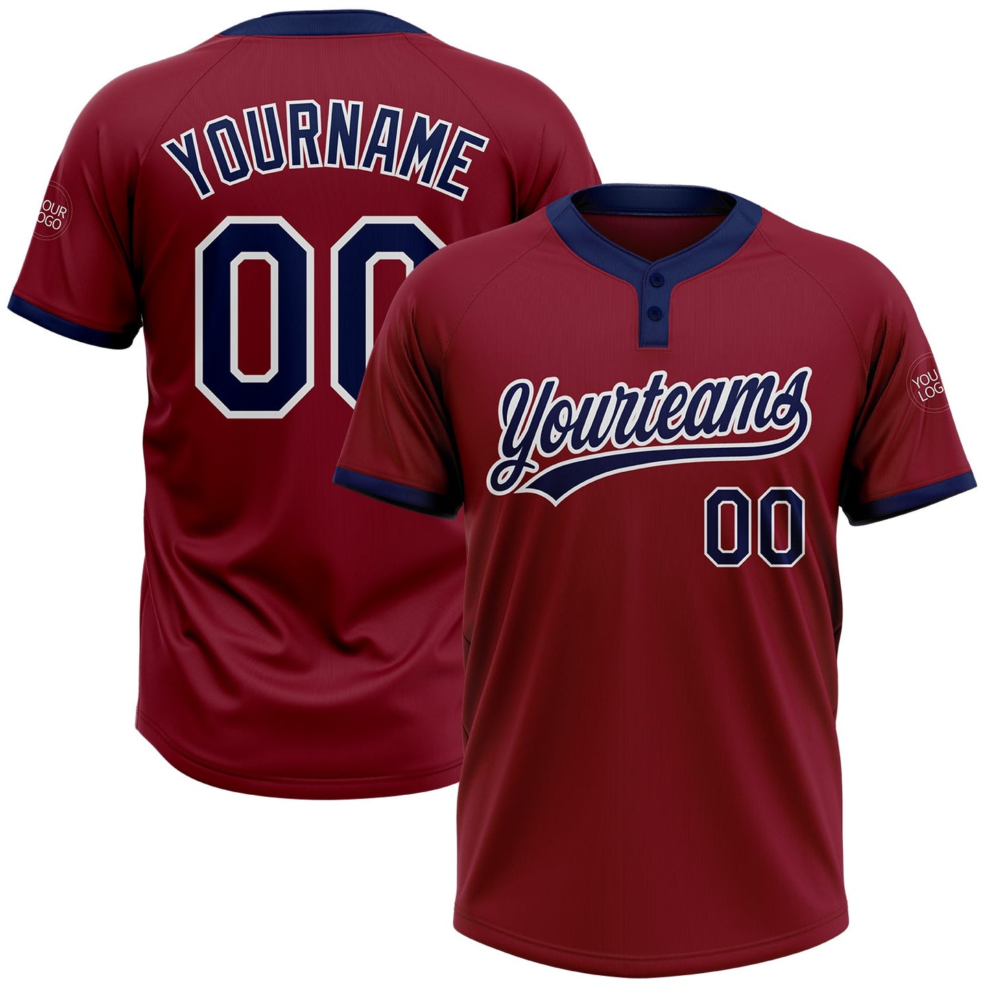 Custom Crimson Navy-White Two-Button Unisex Softball Jersey - Main View