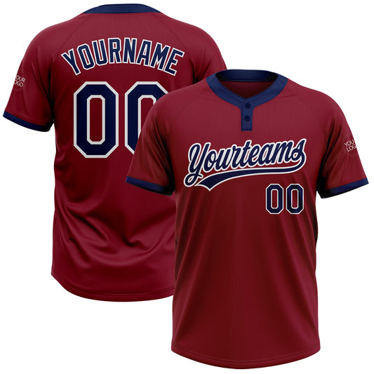 Custom Crimson Navy-White Two-Button Unisex Softball Jersey - Main View