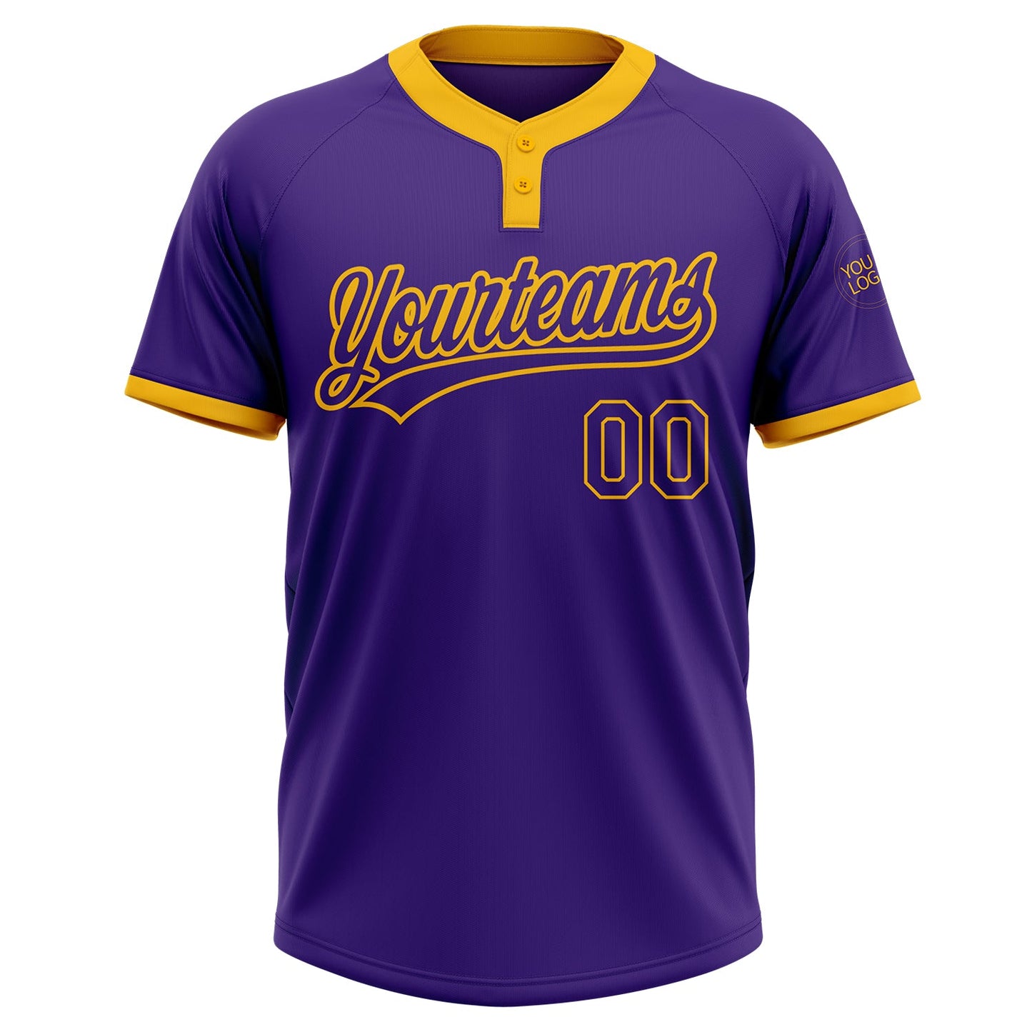 Custom Purple Purple-Gold Two-Button Unisex Softball Jersey view 2