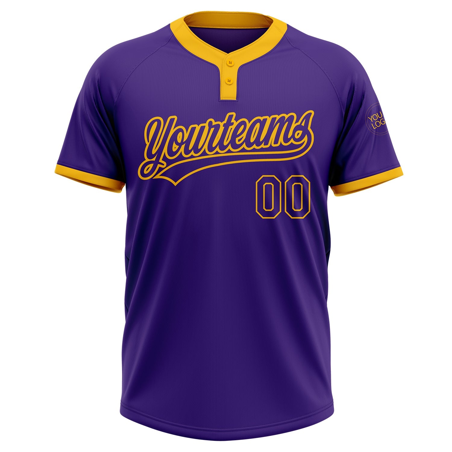 Custom Purple Purple-Gold Two-Button Unisex Softball Jersey view 2