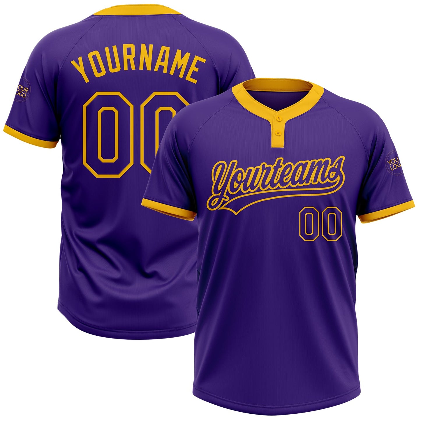 Custom Purple Purple-Gold Two-Button Unisex Softball Jersey - Main View