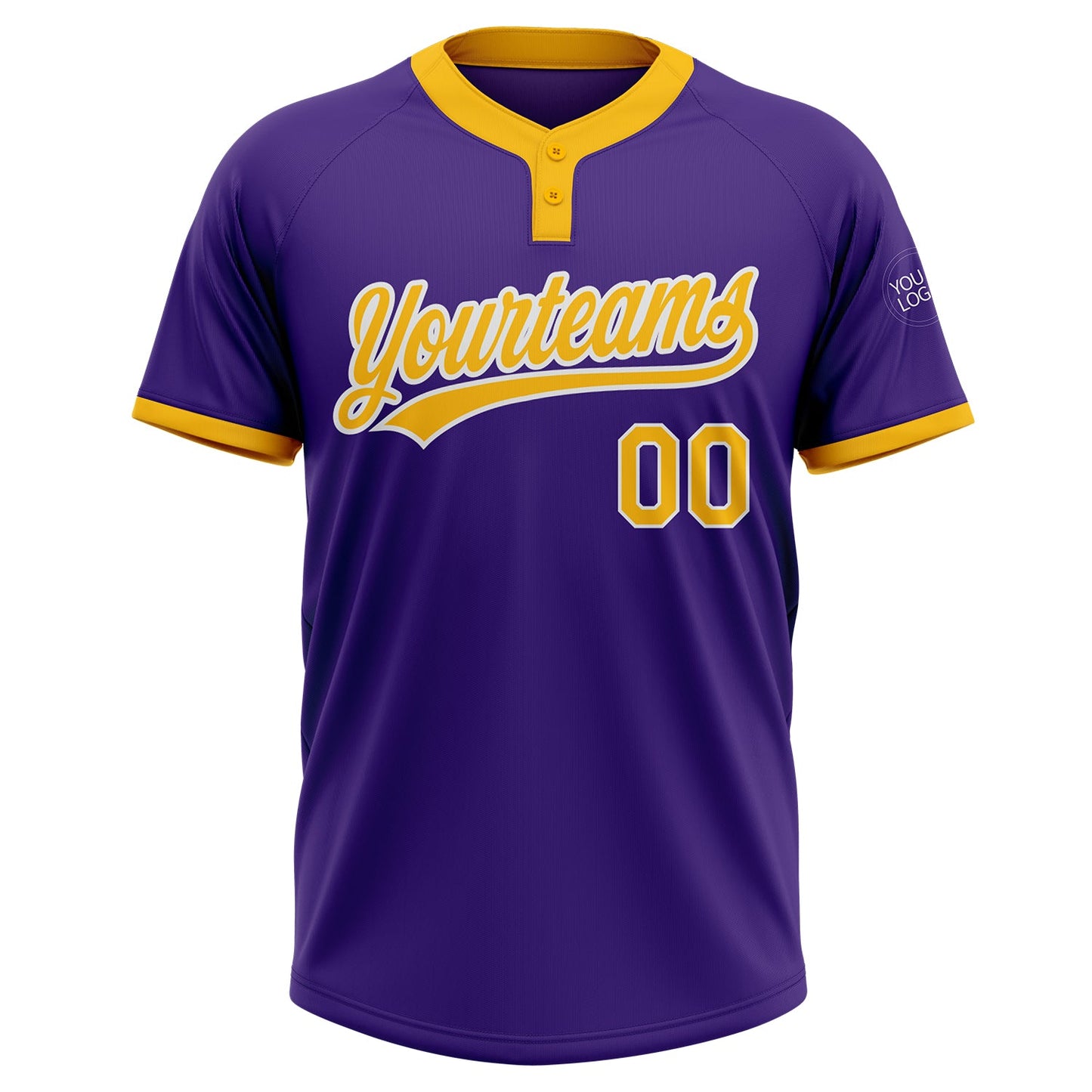 Custom Purple Gold-White Two-Button Unisex Softball Jersey view 2