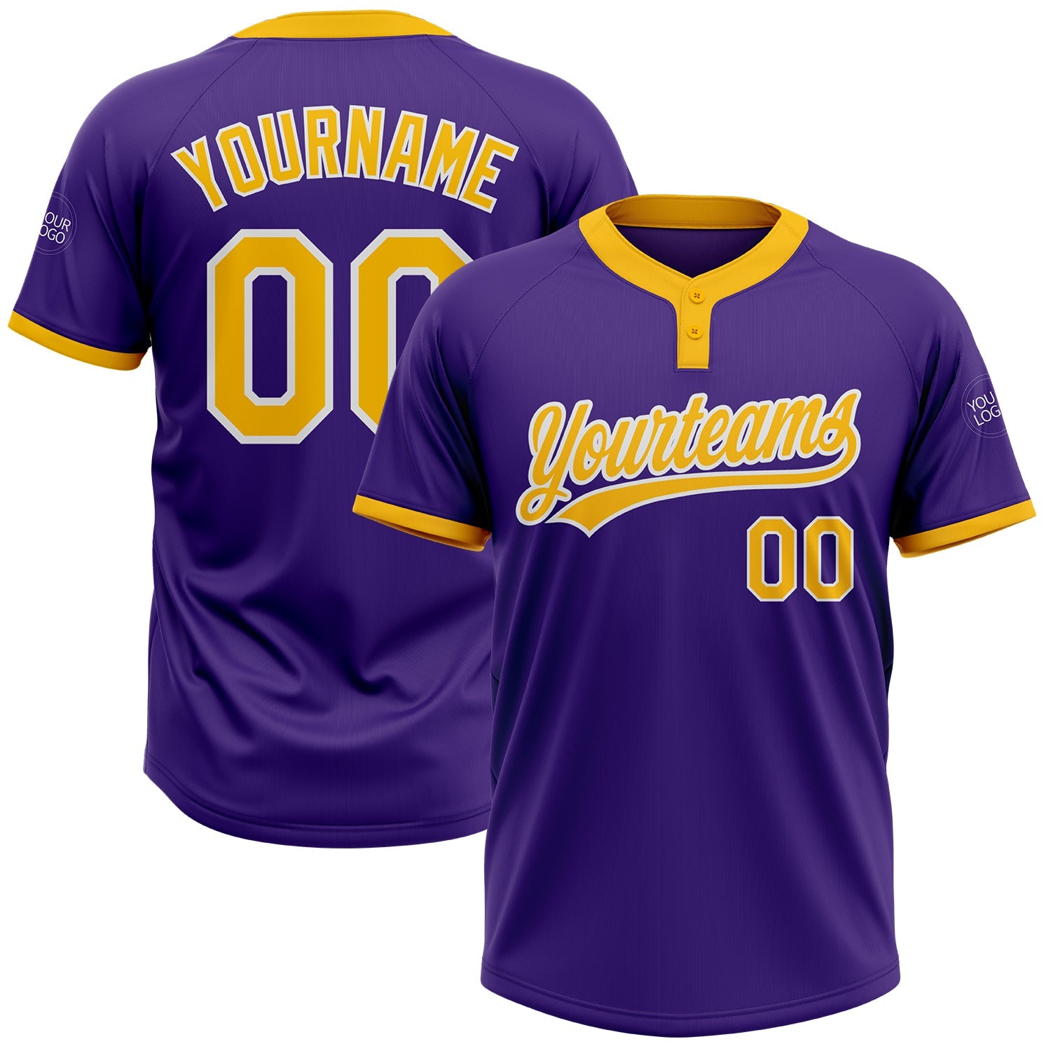 Custom Purple Gold-White Two-Button Unisex Softball Jersey - Main View