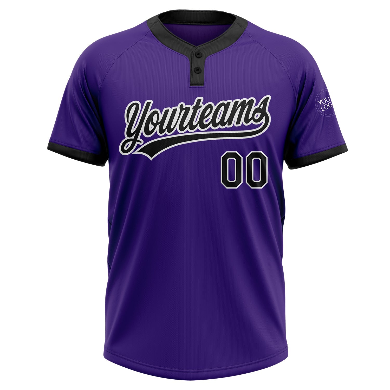 Custom Purple Black-White Two-Button Unisex Softball Jersey view 2