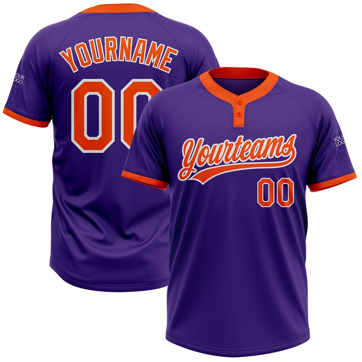 Custom Purple Orange-White Two-Button Unisex Softball Jersey - Main View