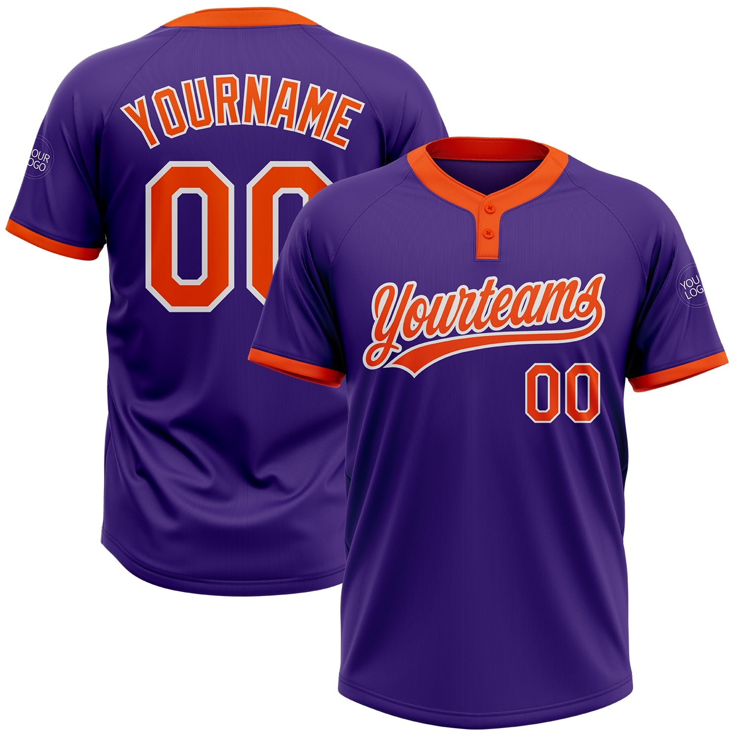 Custom Purple Orange-White Two-Button Unisex Softball Jersey - Main View