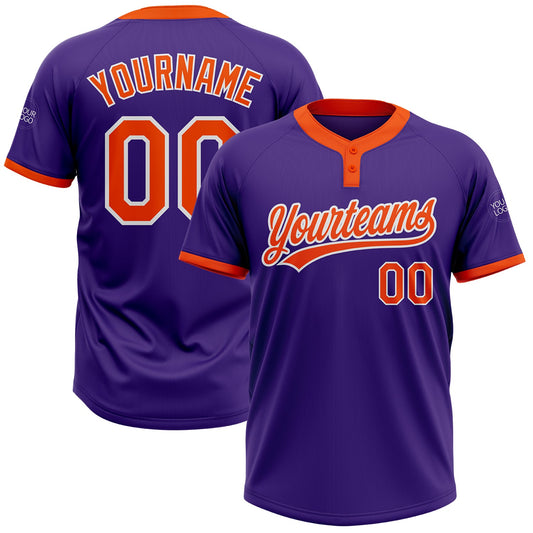 Custom Purple Orange-White Two-Button Unisex Softball Jersey - Main View