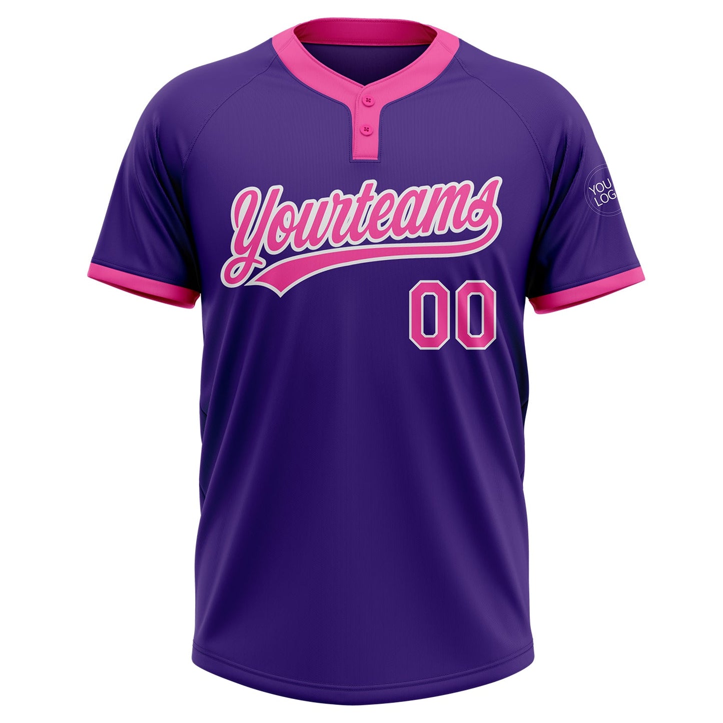Custom Purple Pink-White Two-Button Unisex Softball Jersey view 2