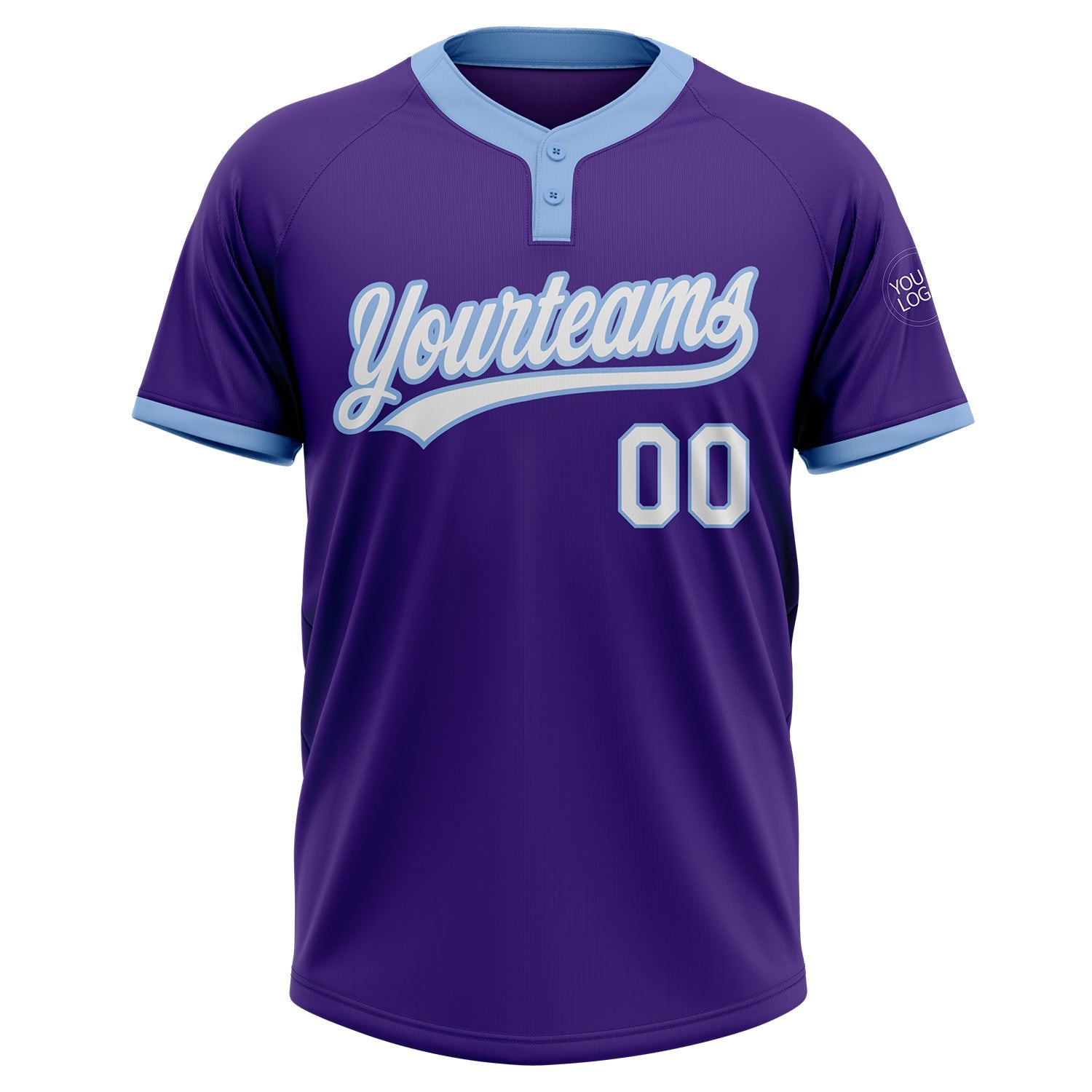 Custom Purple White-Light Blue Two-Button Unisex Softball Jersey view 2