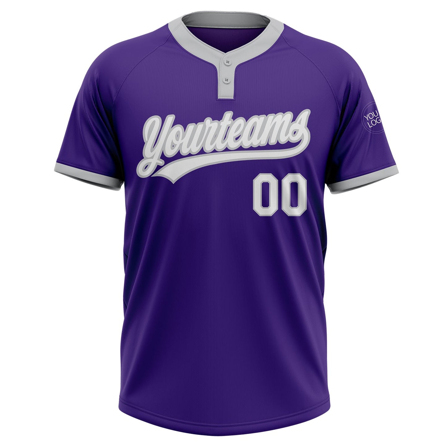 Custom Purple White-Gray Two-Button Unisex Softball Jersey view 2