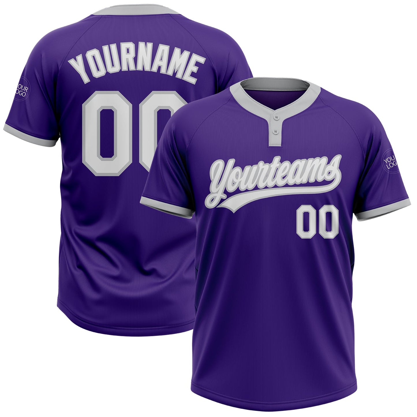Custom Purple White-Gray Two-Button Unisex Softball Jersey - Main View