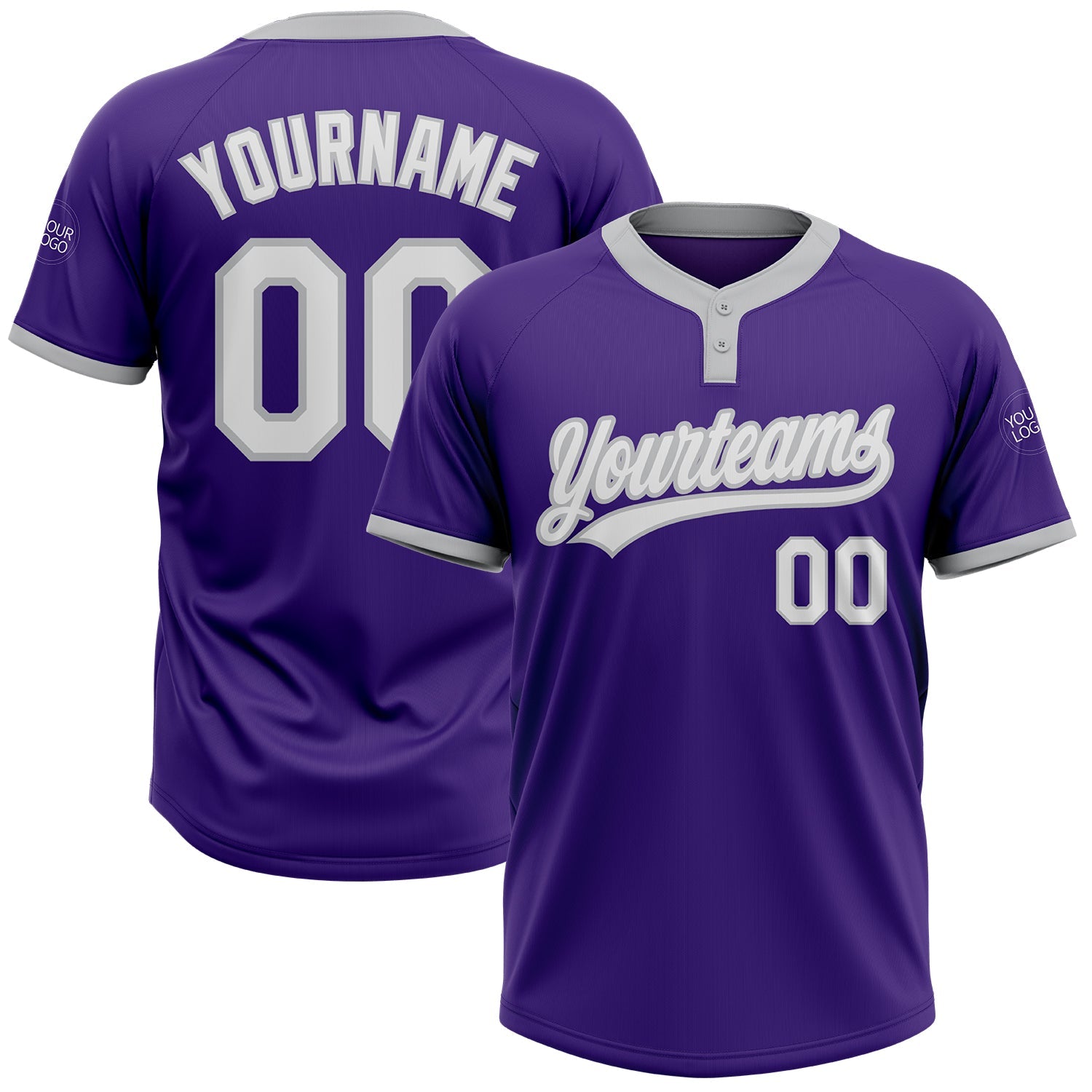 Custom Purple White-Gray Two-Button Unisex Softball Jersey - Main View