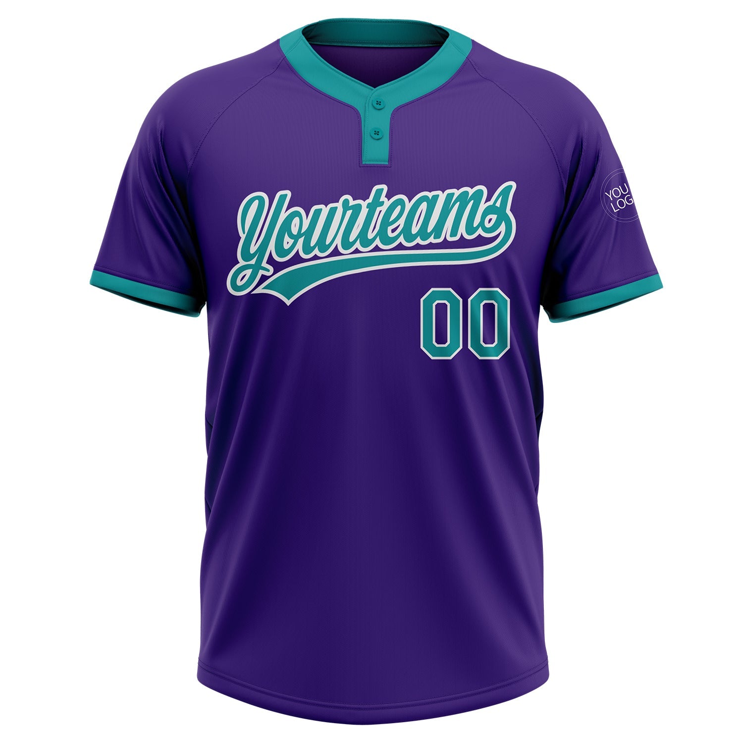 Custom Purple Teal-White Two-Button Unisex Softball Jersey view 2
