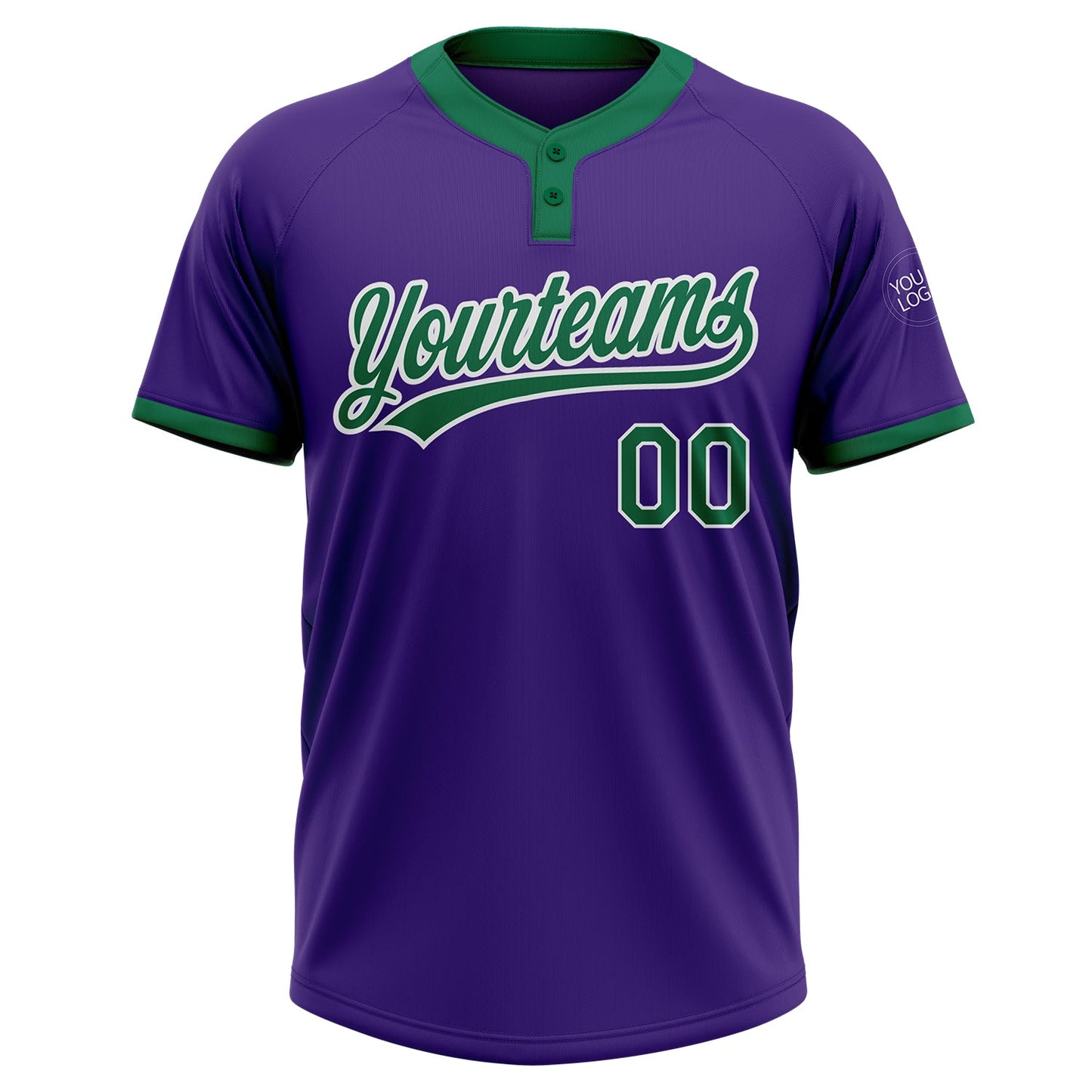 Custom Purple Kelly Green-White Two-Button Unisex Softball Jersey view 2