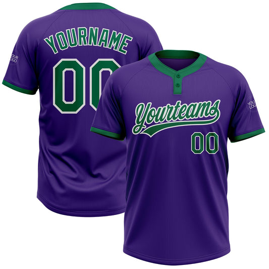 Custom Purple Kelly Green-White Two-Button Unisex Softball Jersey - Main View