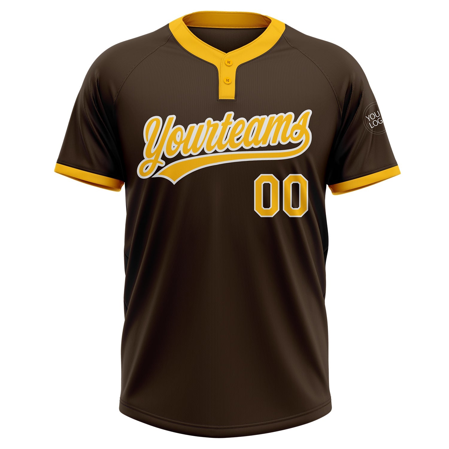 Custom Brown Gold-White Two-Button Unisex Softball Jersey view 2