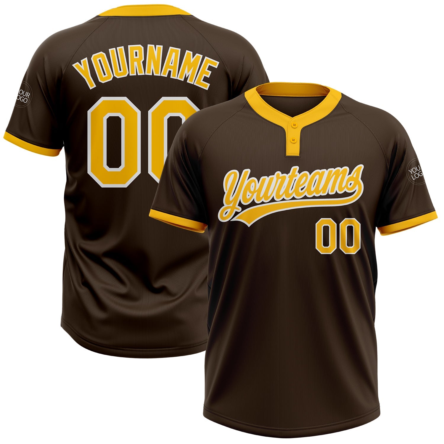 Custom Brown Gold-White Two-Button Unisex Softball Jersey - Main View