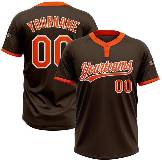 Custom Brown Orange-White Two-Button Unisex Softball Jersey - Main View