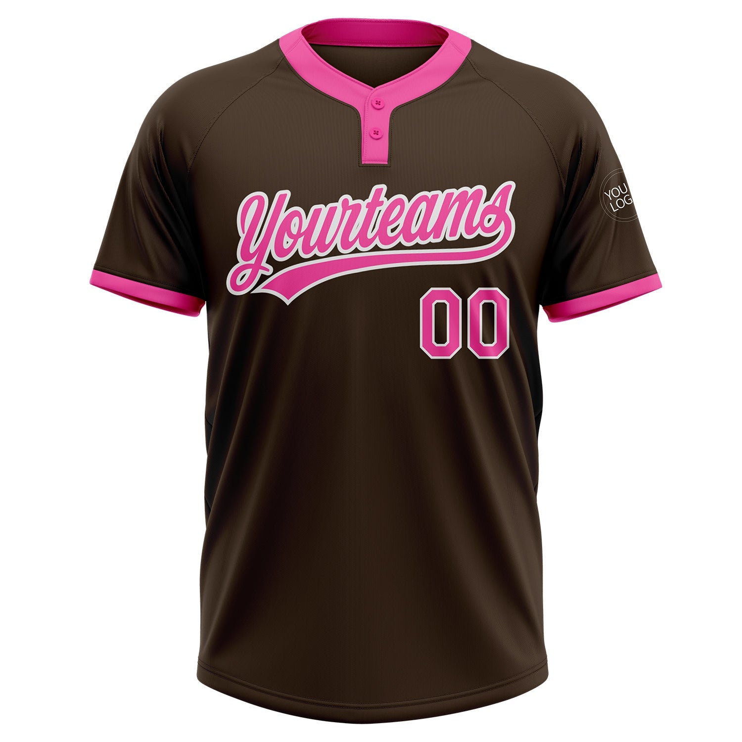 Custom Brown Pink-White Two-Button Unisex Softball Jersey view 2