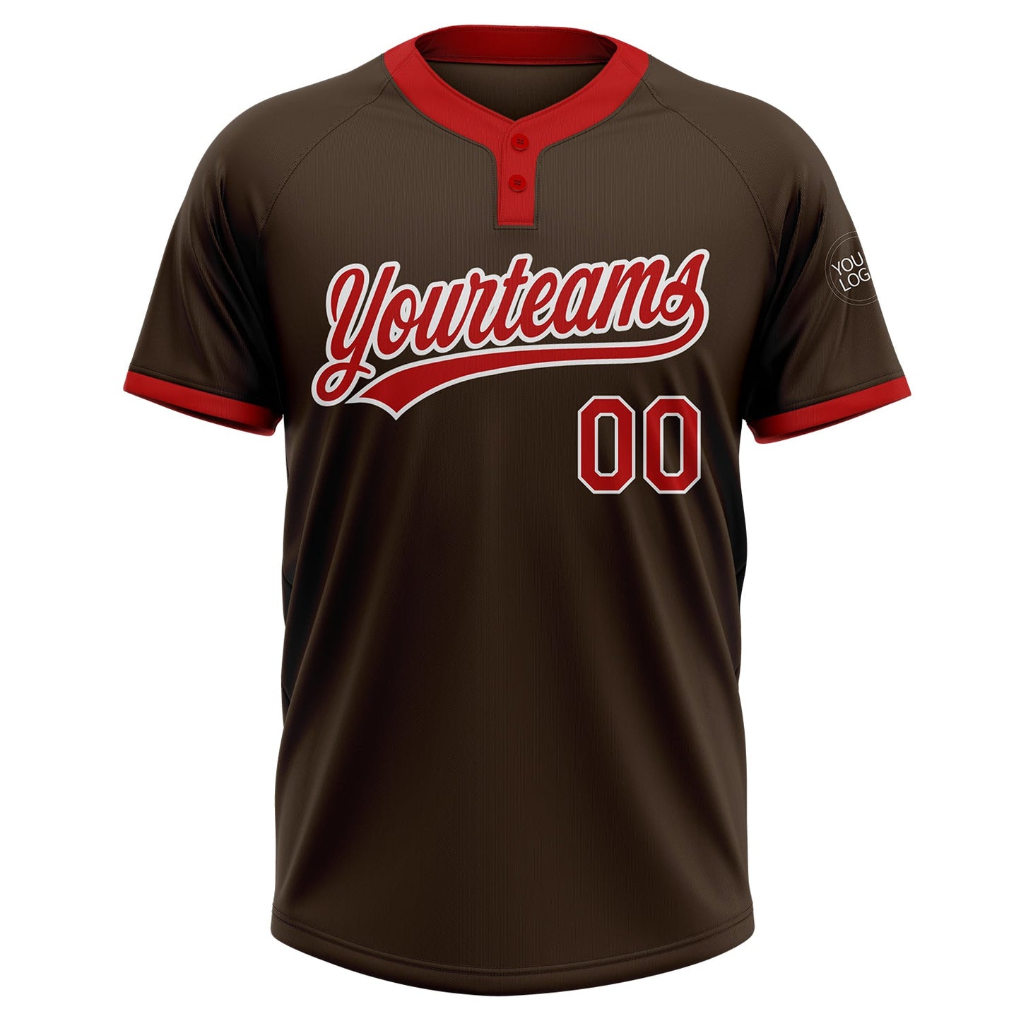 Custom Brown Red-White Two-Button Unisex Softball Jersey view 2