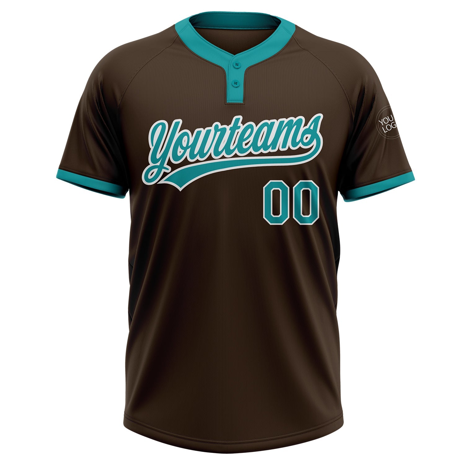 Custom Brown Teal-White Two-Button Unisex Softball Jersey view 2