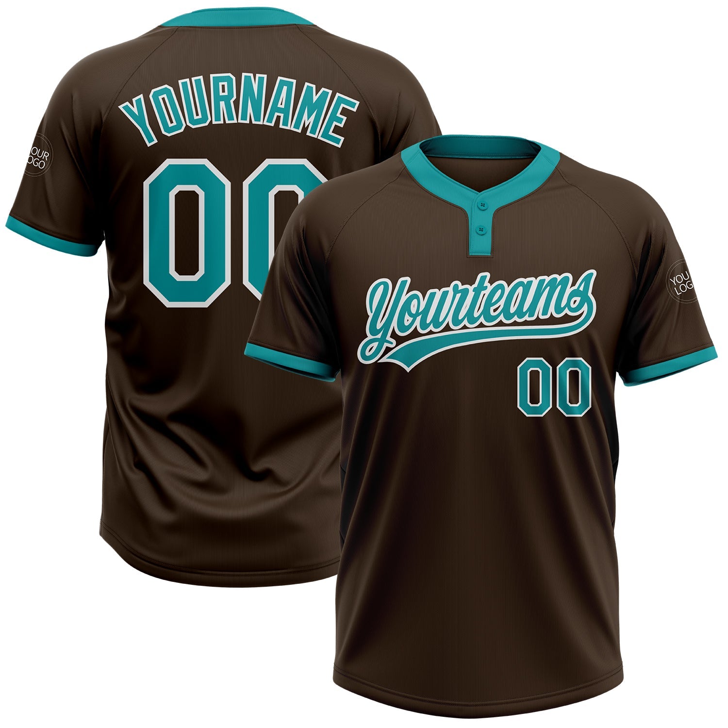 Custom Brown Teal-White Two-Button Unisex Softball Jersey - Main View