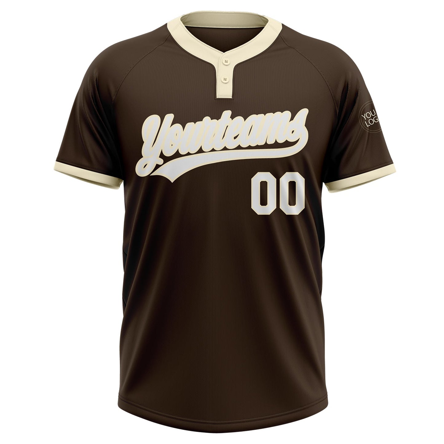 Custom Brown White-Cream Two-Button Unisex Softball Jersey view 2
