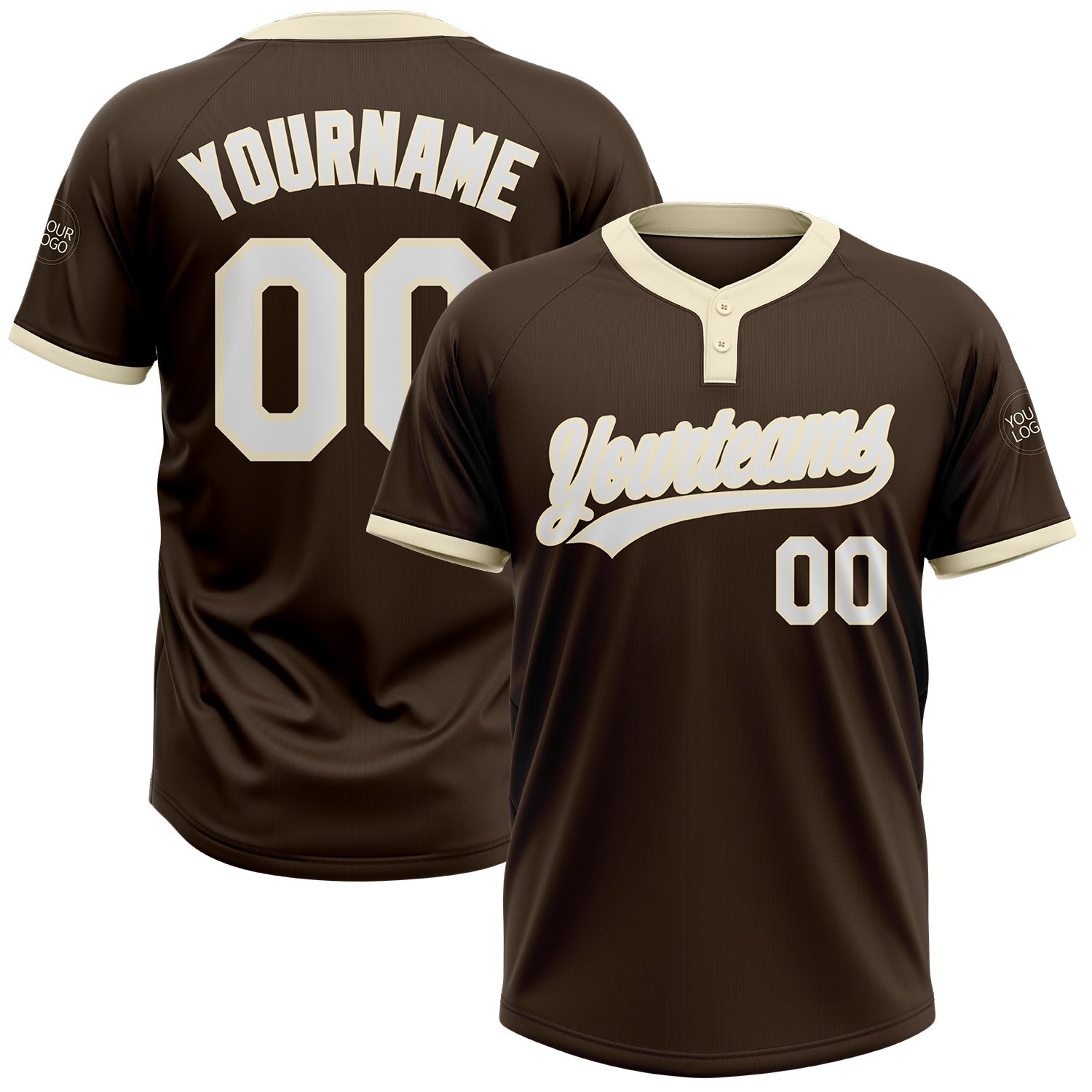 Custom Brown White-Cream Two-Button Unisex Softball Jersey - Main View