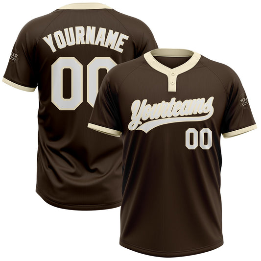 Custom Brown White-Cream Two-Button Unisex Softball Jersey - Main View